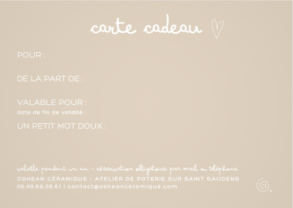 CARTE CADEAU - Atelier au choix